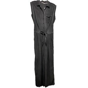Soft Surroundings Pant Jumpsuit Small Steel Charcoal Gray Tie Waist Sleeveless